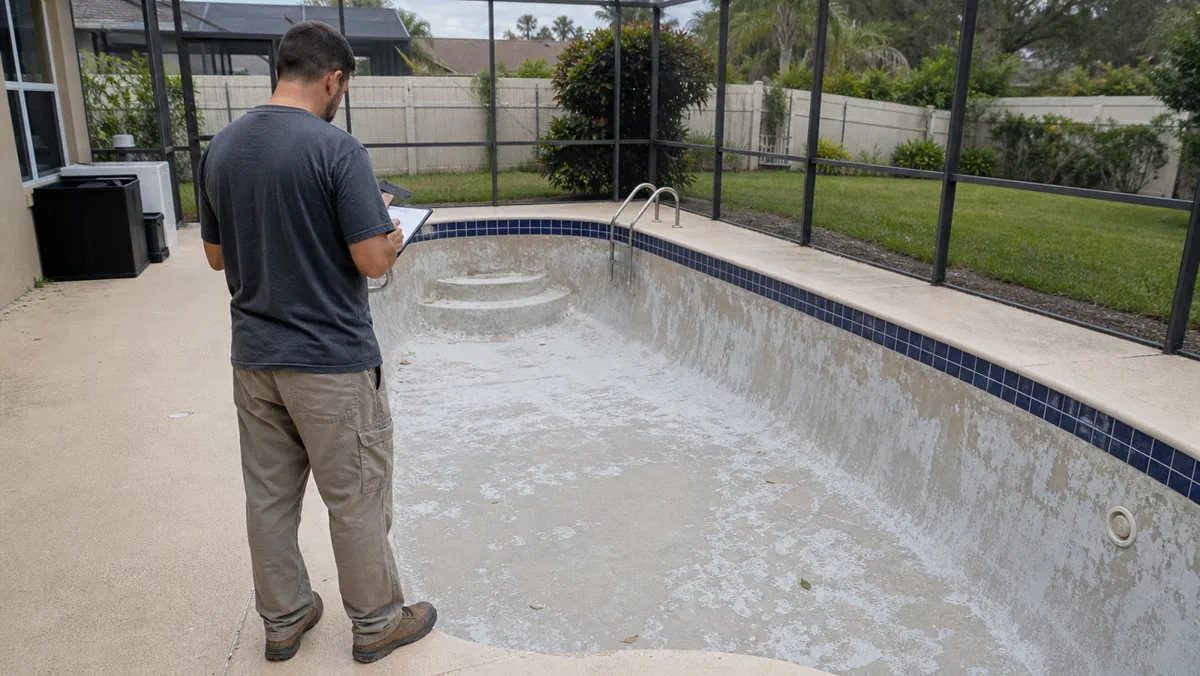 Orlando backyard pool with deck access and waterline details ready for resurfacing review